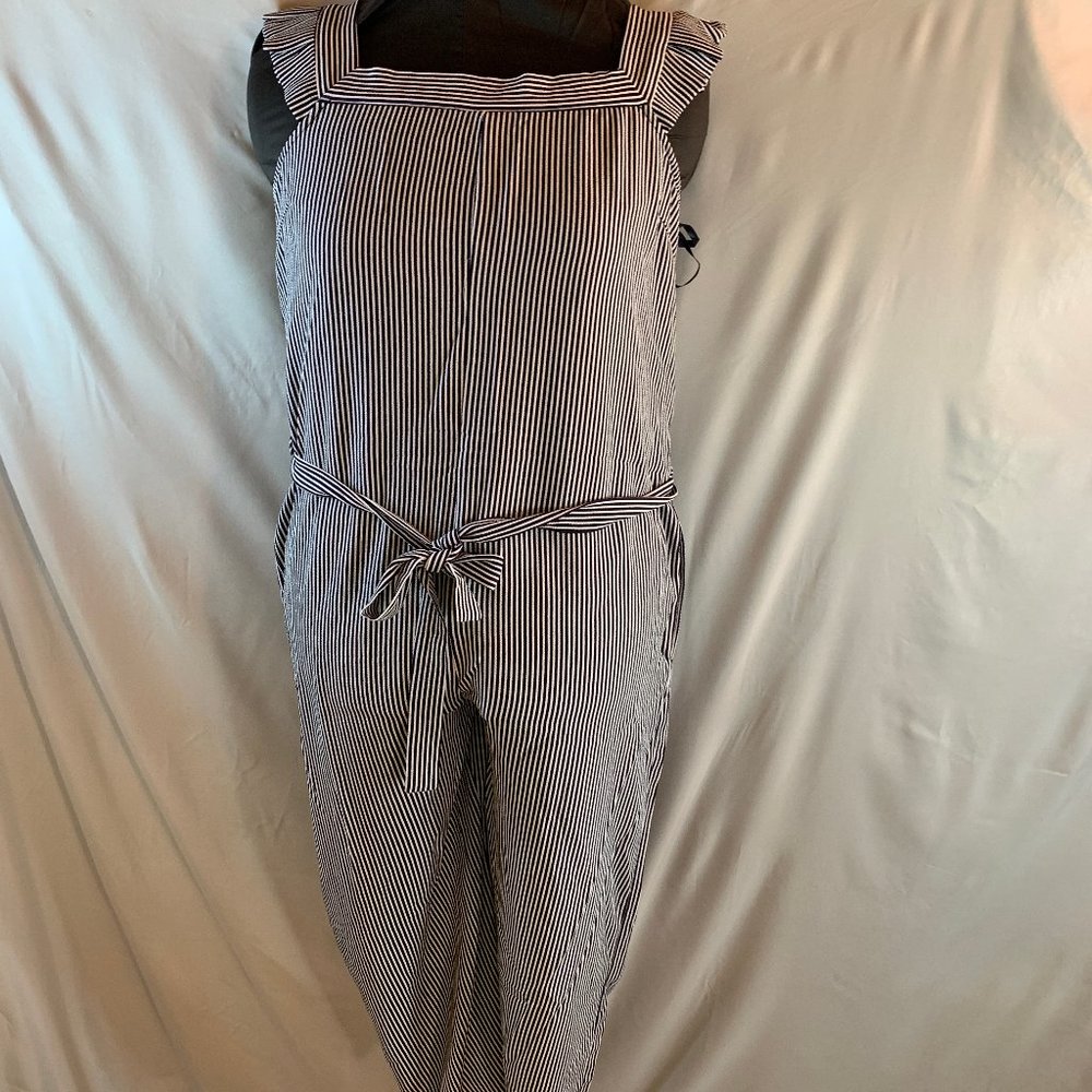 Monteau Blue & White Striped Jumpsuit Size Large